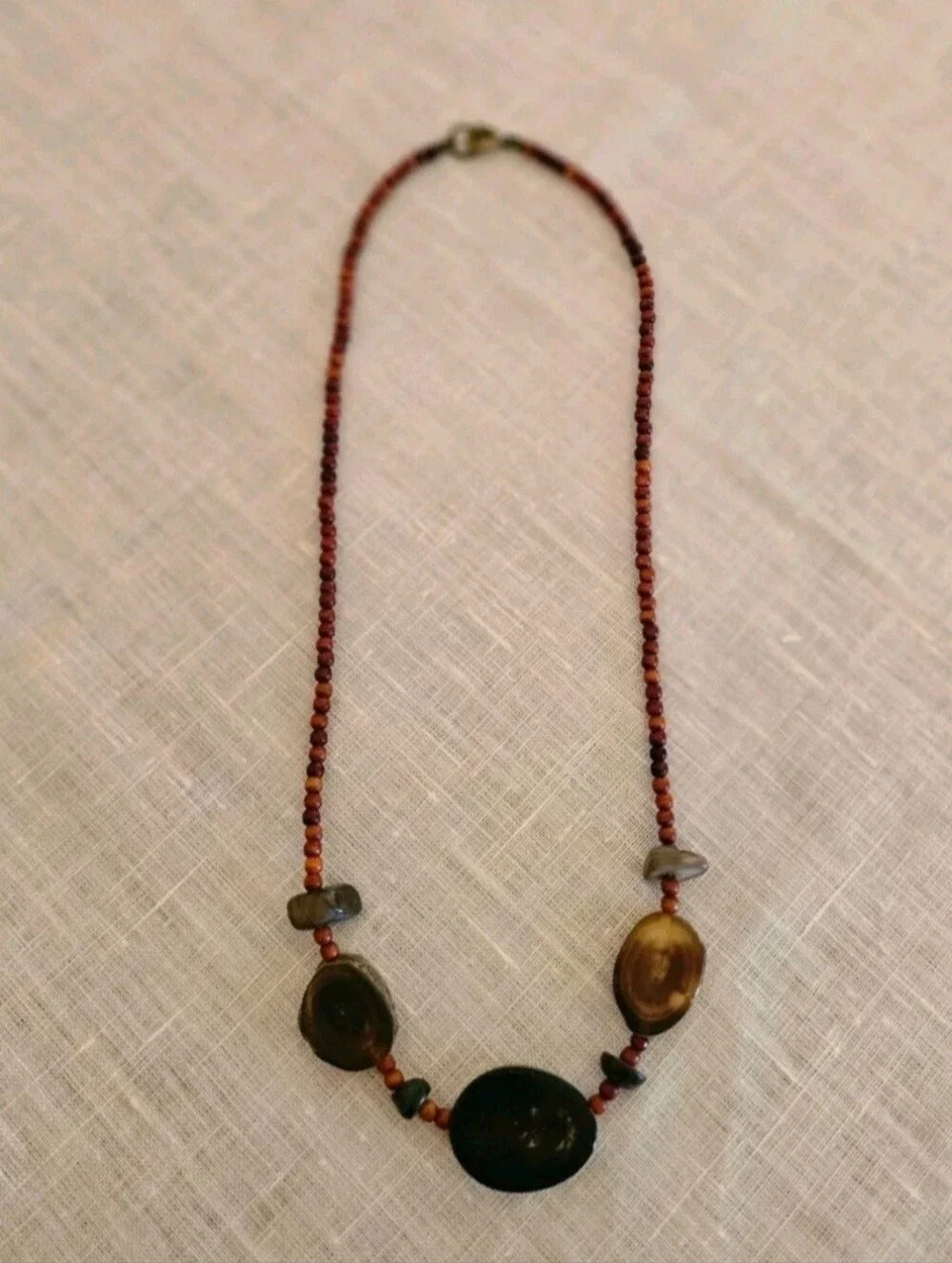 Cool Vintage Sliced Natural Horn Beaded Necklace Brown Red Black Bohemian 16
